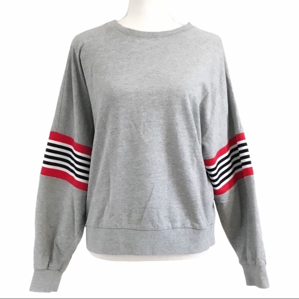 Noisy May Gray Sweater with Red Stripes